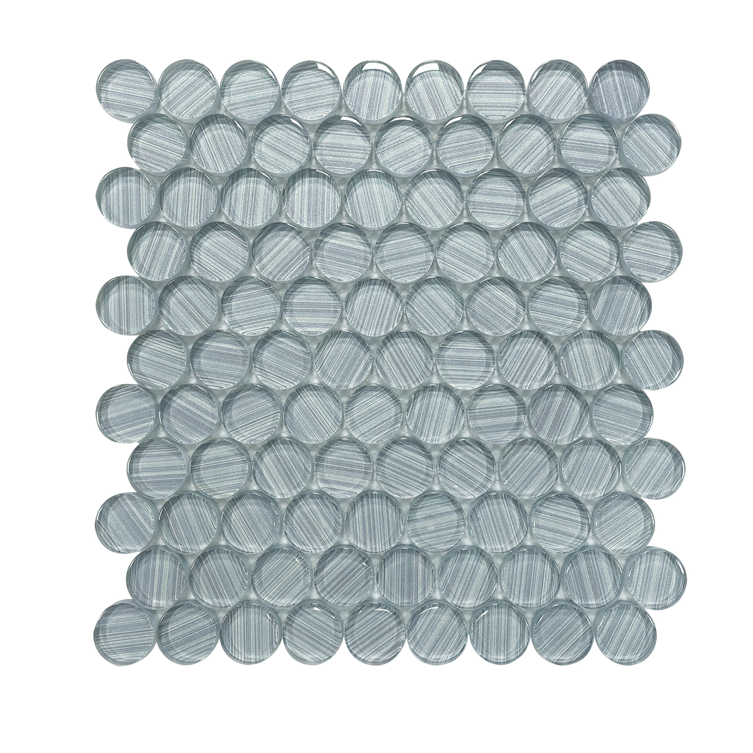 Single 11x11 inch Inkjet Blue Glass Penny Mosaic Tile – 0.84 sq. ft sheet with round pattern