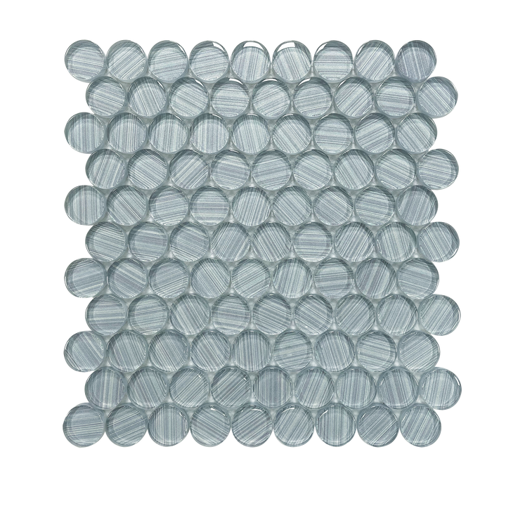 Single 11x11 inch Inkjet Blue Glass Penny Mosaic Tile – 0.84 sq. ft sheet with round pattern