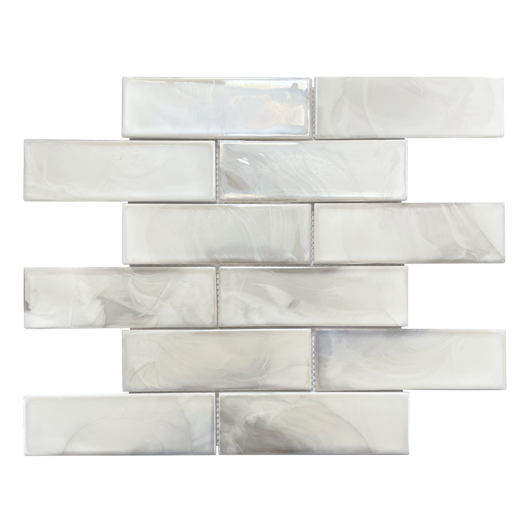 Single 12x12 inch White Glazed Glass Mosaic Tile – glossy wall tile with clean modern finish