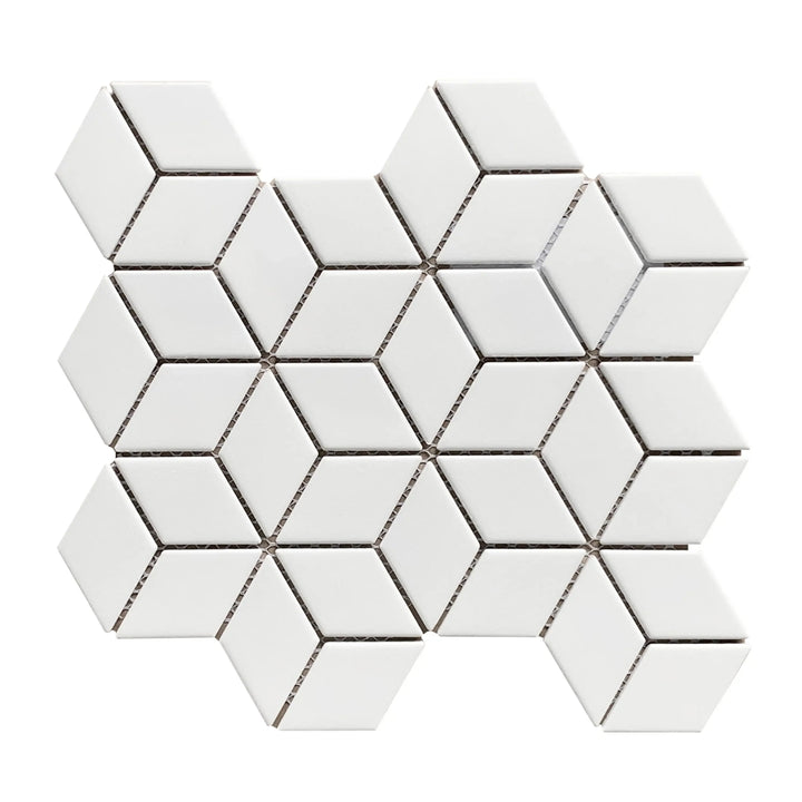 Matte Rhombus Mosaic Tile – 10.5x12 in. geometric porcelain tile for modern surfaces.