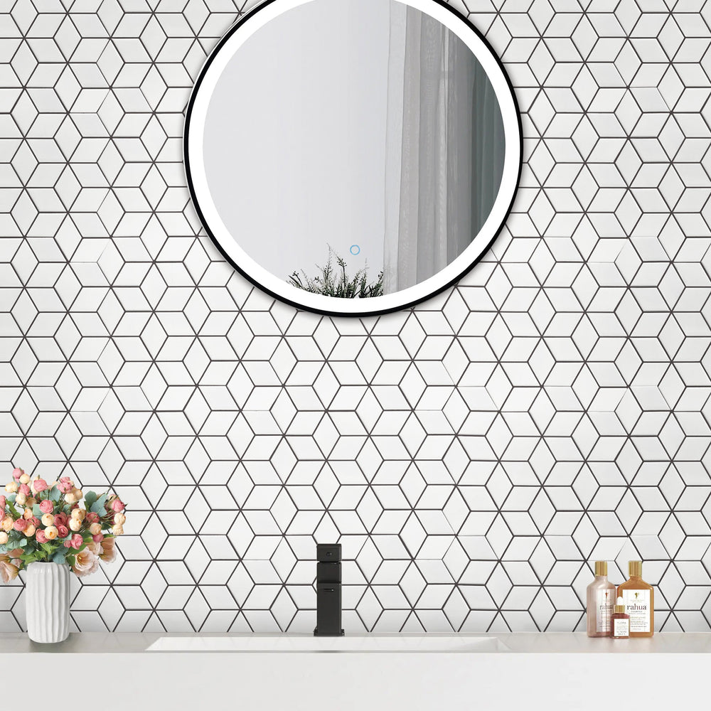 Bathroom wall featuring Rhombus Matte 10.5x12 in. Porcelain Mosaic Tiles – clean, modern mosaic effect.