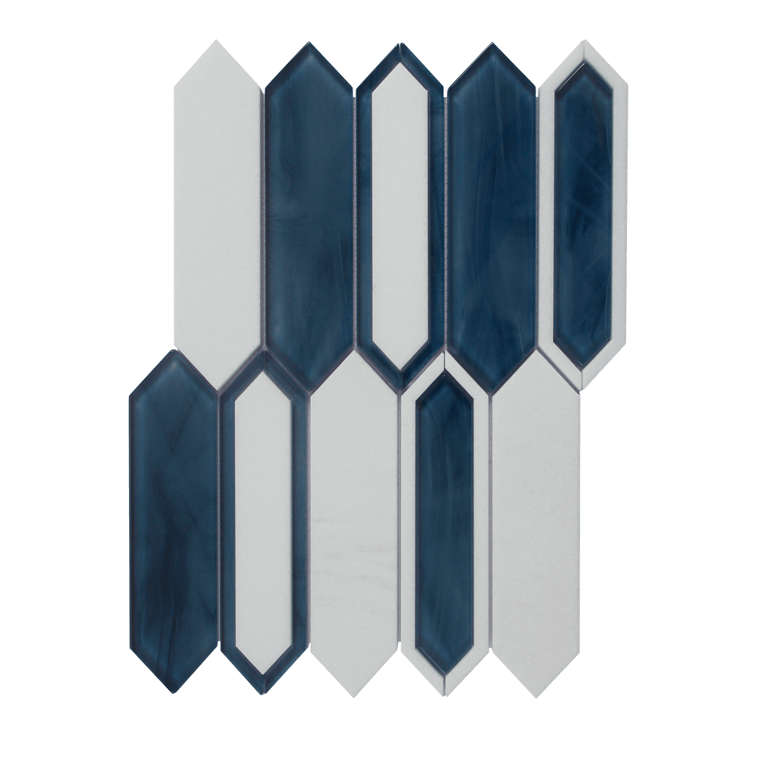 Single piece of 14x10 inch Thassos Marble with Inkjet Glass Mosaic Wall Tile – 0.97 sq. ft per piece