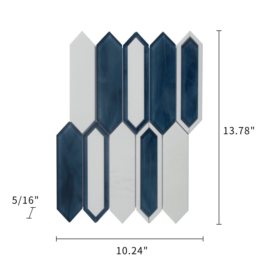 Dimension diagram of Thassos Marble and Inkjet Glass Wall Tile – 14x10 inches, 0.97 sq. ft coverage
