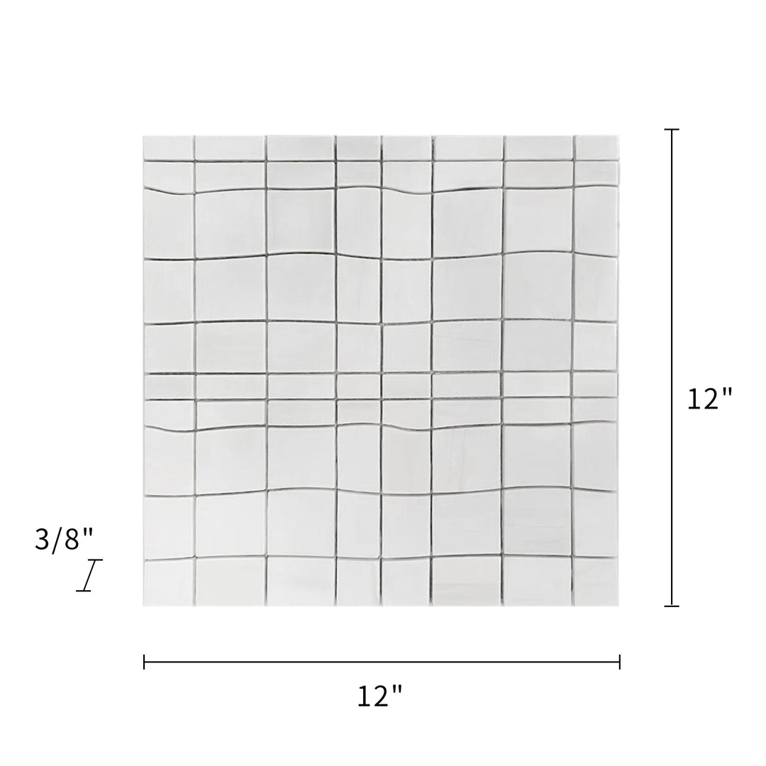 Size diagram of Dolomite Waterjet Marble Mosaic Tile – labeled 12-in x 12-in sheet covering 1 sq. ft