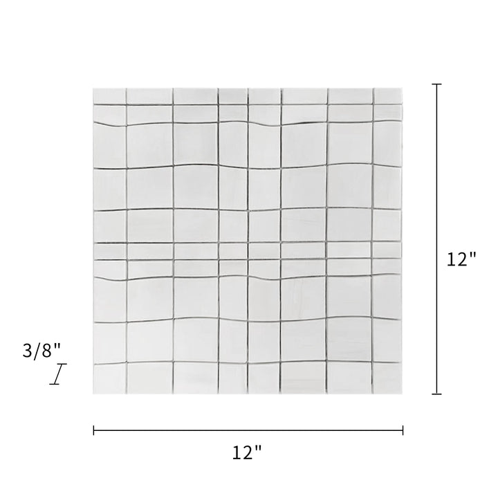 Size diagram of Dolomite Waterjet Marble Mosaic Tile – labeled 12-in x 12-in sheet covering 1 sq. ft