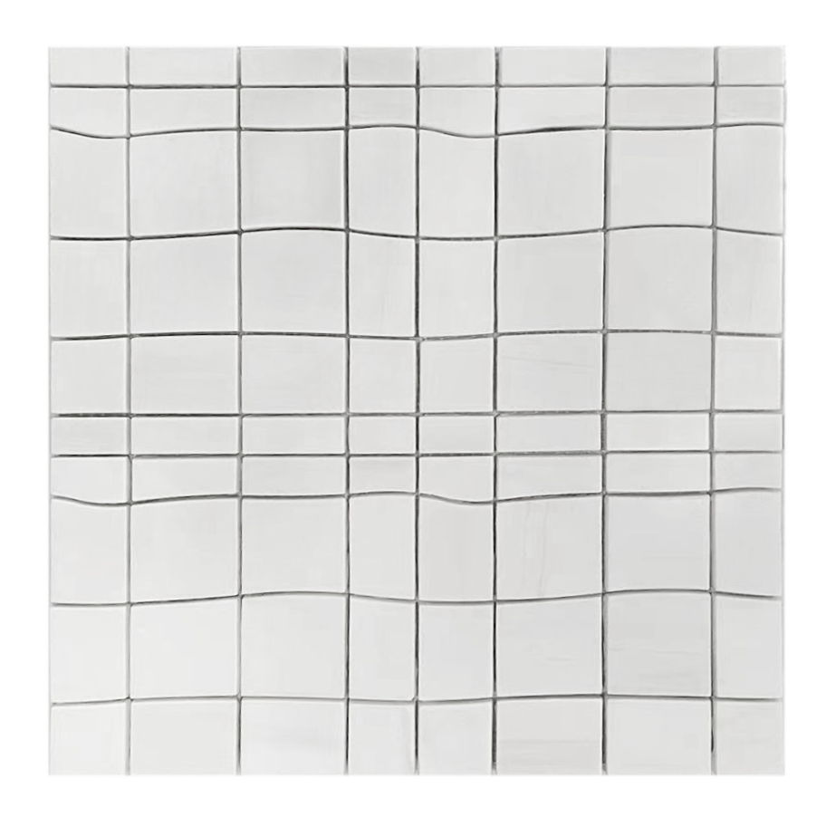 Single piece of Dolomite Waterjet Marble Mosaic Tile – 12x12 inch floor and wall tile with white tones