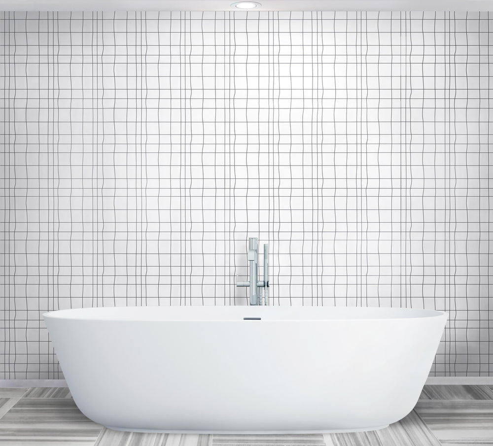 Bathroom wall and floor featuring Dolomite Waterjet Mosaic Tiles – classic white 12x12 marble tile design