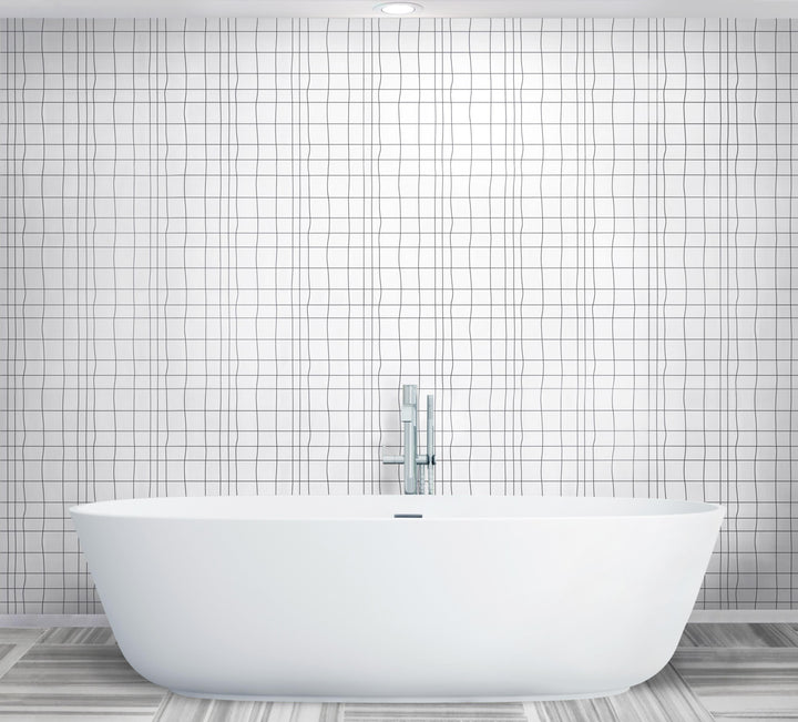 Bathroom wall and floor featuring Dolomite Waterjet Mosaic Tiles – classic white 12x12 marble tile design