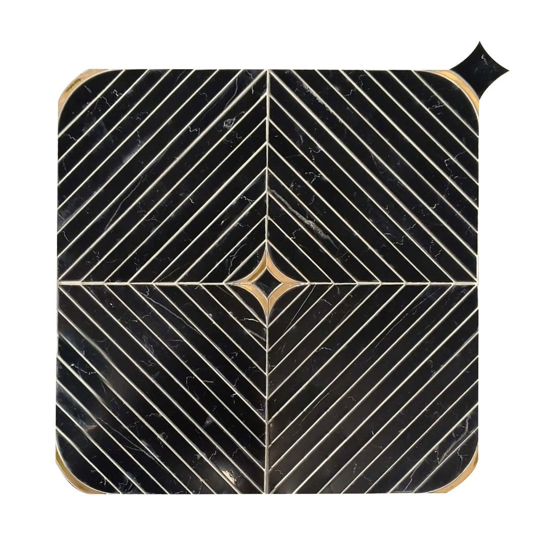 Elegant Nero with Brass Mosaic Tile – waterjet-cut square tile for floor and wall applications