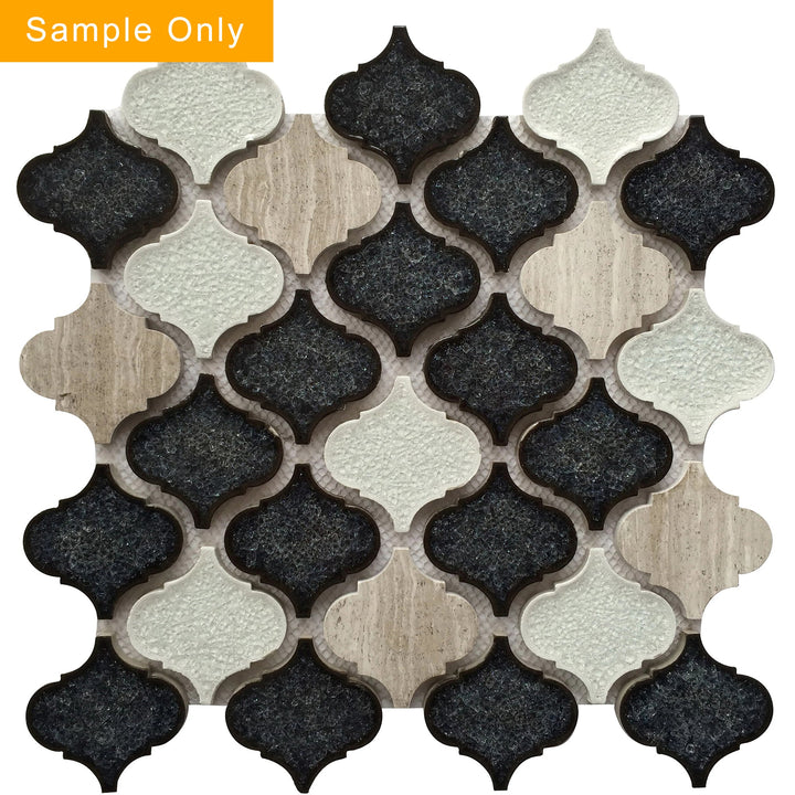 Galena Gray Lantern Marble & Crackle Mix Glass Mosaic Wall Tile - Sample (Product Shown is Full Size)