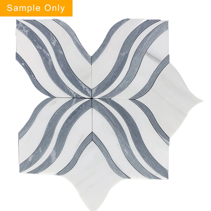 Lily - Thassos White & Palissandro Marble Waterjet Mosaic Floor and Wall Tile - Sample (Product Shown is Full Size)