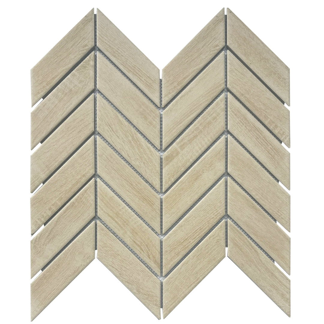 Single 11x11 inch Wood Look Textured Chevron Porcelain Mosaic Tile – rustic chevron pattern