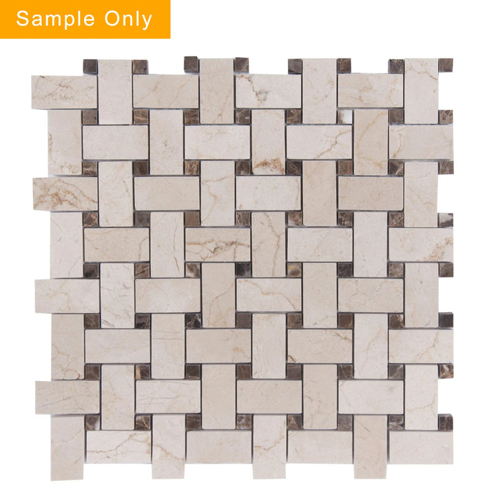 Cream Marfil+Emperador Basketweave Polished Marble Mosaic Floor and Wall Tile - Sample (Product Shown is Full Size)