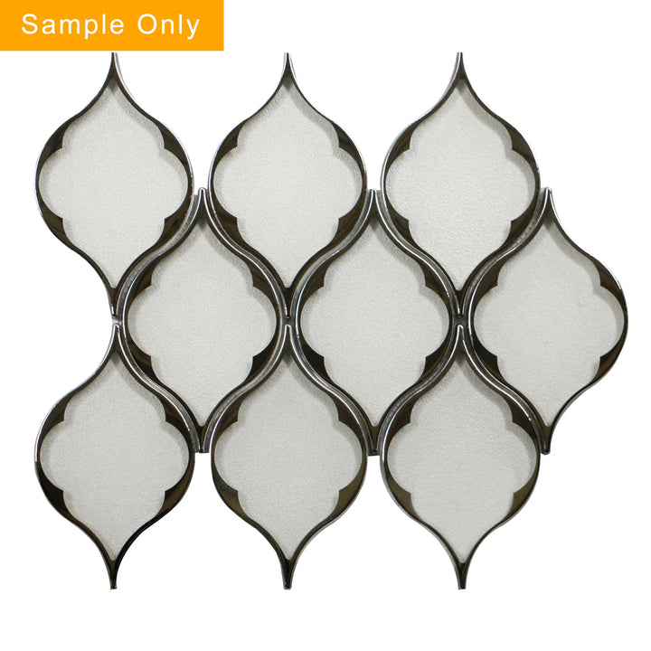 Feathered Lantern Pattern with Silver Trim Glass Mosaic Wall Tile - Sample (Product Shown is Full Size)