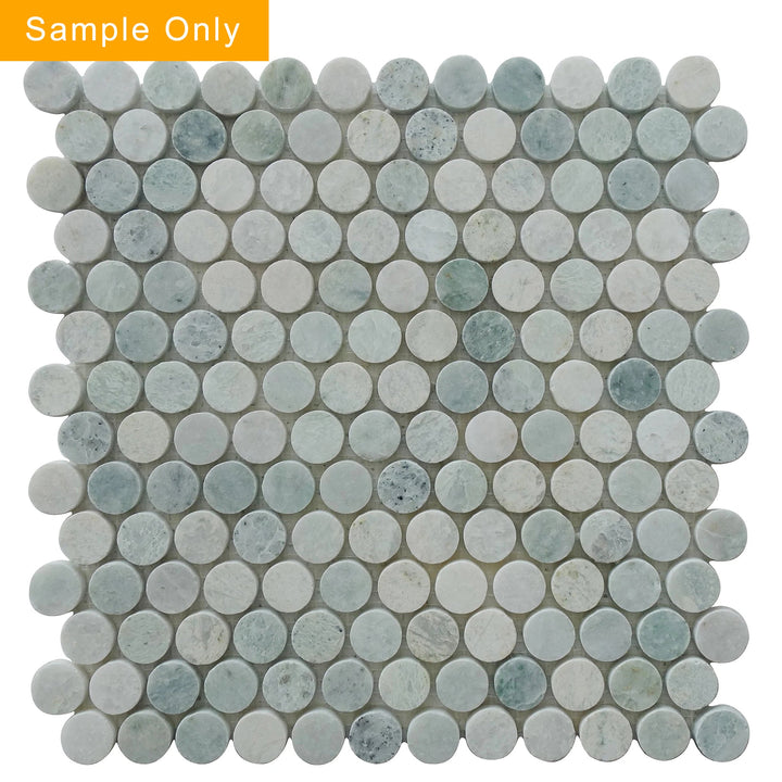 1-in Ming Green Penny Circle Polished Marble Mosaic Floor and Wall Tile - Sample (Product Shown is Full Size)