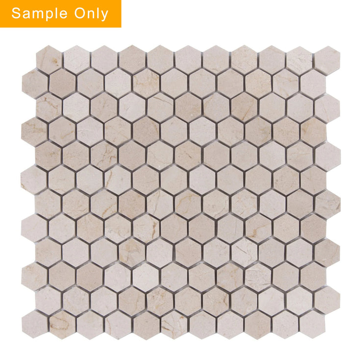 Cream Marfil Hexagon Polished Marble Mosaic Floor and Wall Tile - Sample (Product Shown is Full Size)