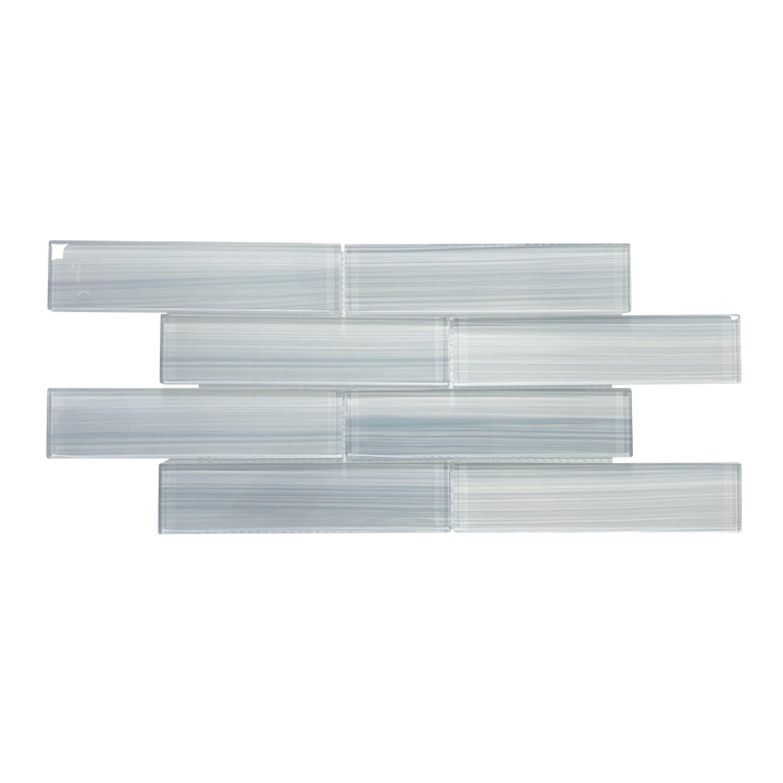 Single 16x8 inch Blue Handpainted Subway Glass Mosaic Tile – 0.89 sq. ft sheet with artisan brush effect