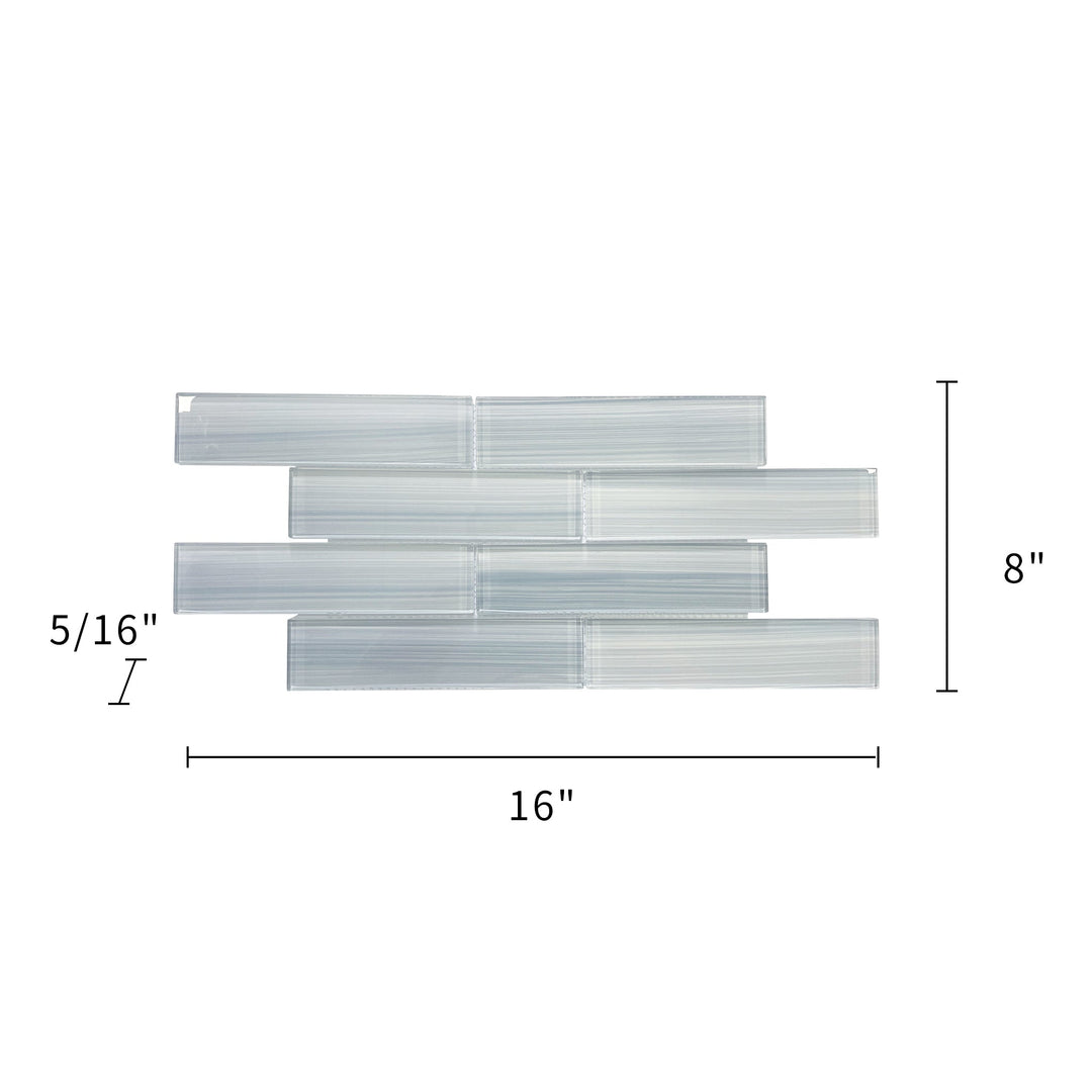 Measurement diagram of Blue Handpainted 16-in x 8-in Subway Glass Mosaic Tile – 0.89 sq. ft sheet size