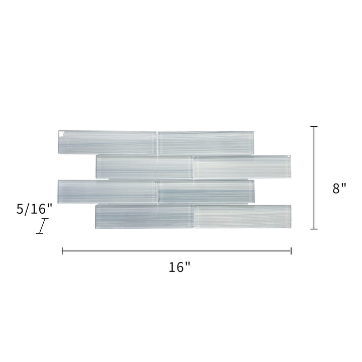 Measurement diagram of Blue Handpainted 16-in x 8-in Subway Glass Mosaic Tile – 0.89 sq. ft sheet size