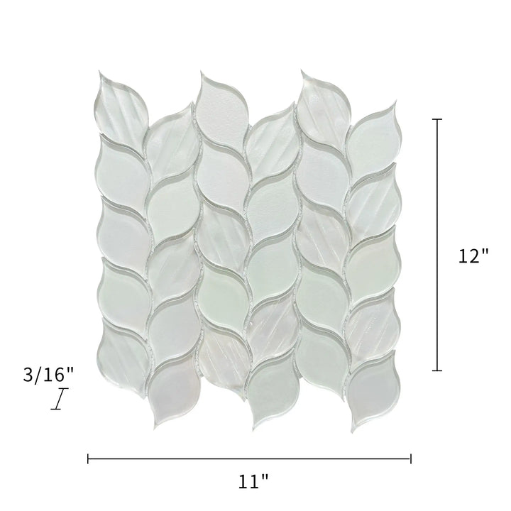 Laser Cut 11"x12" Iridescent Unique Ascending Vine Leaf Design Glass/Stone Mixed Diamond Mosaic Wall Tile(0.92-sq. ft/ Piece)