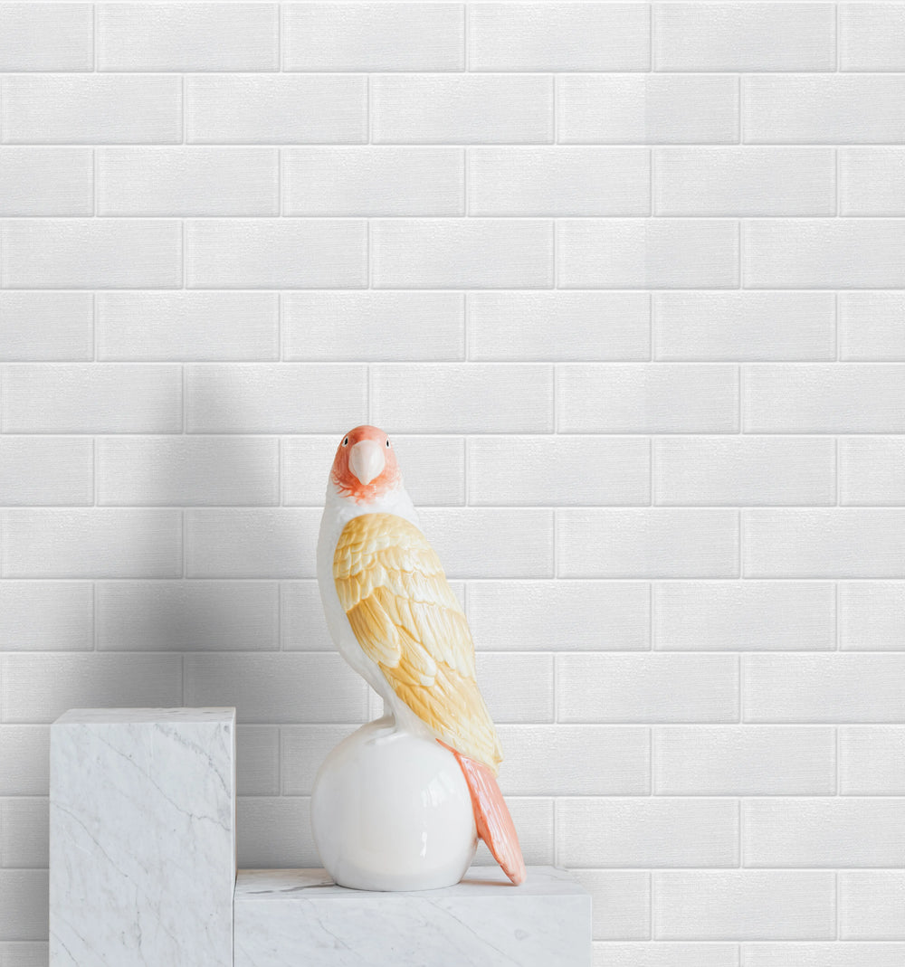 Living room accent wall with Linen Ice Glass Wall Tiles – subtle texture and translucent quality add sophistication.