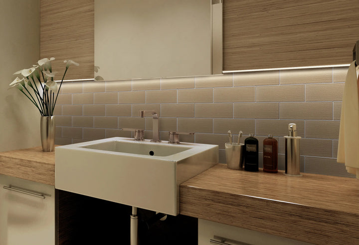Linen Beige 4-in x 12-in Glass Wall Tiles(0.33-sq. ft/ Piece)