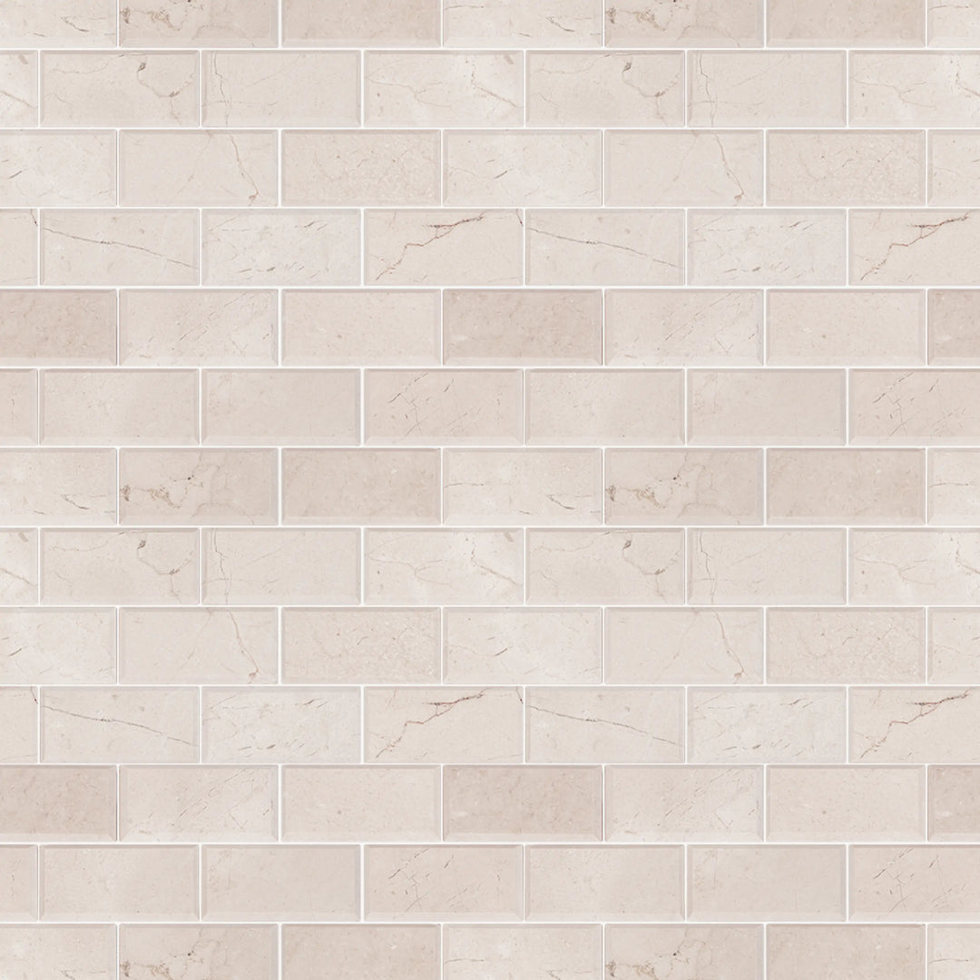 Cream Marfil Bevel Brick 12-in x 12-in Polished Marble Mosaic Wall Tile(1-sq. ft/ Piece)