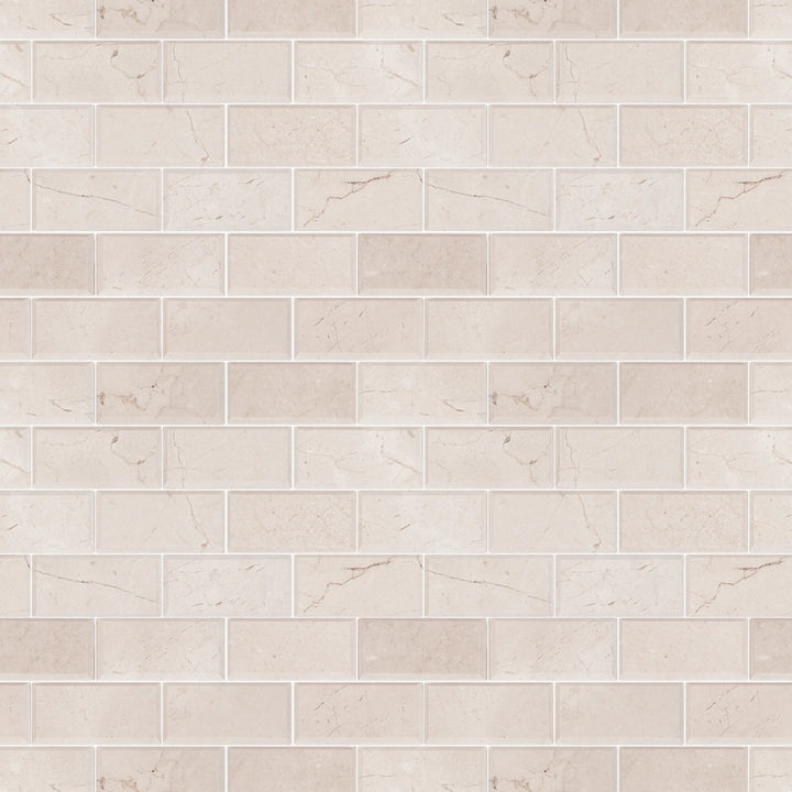 Cream Marfil Bevel Brick 12-in x 12-in Polished Marble Mosaic Wall Tile(1-sq. ft/ Piece)
