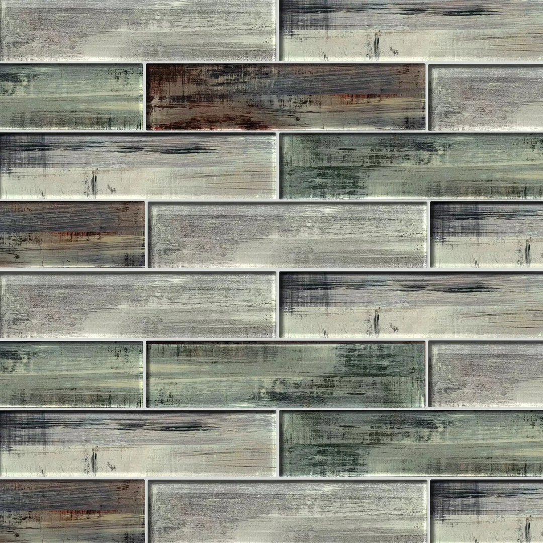 Blue & Gray Wood Grain 3-in x 12-in 3D Glass Tile(0.25-sq. ft/ Piece)