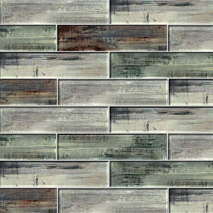 Blue & Gray Wood Grain 3-in x 12-in 3D Glass Tile(0.25-sq. ft/ Piece)