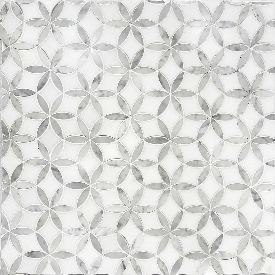 Flower Thassos & Carrara 14-in x 12-in Waterjet Marble Mosaic Floor and Wall Tile(1.17-sq. ft/ Piece)