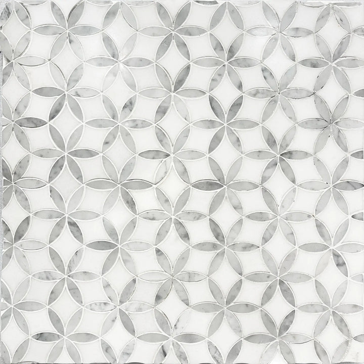 Flower Thassos & Carrara 14-in x 12-in Waterjet Marble Mosaic Floor and Wall Tile(1.17-sq. ft/ Piece)