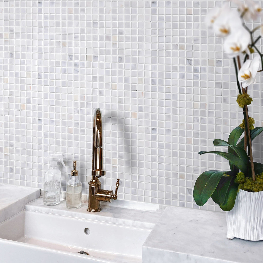 Calacatta 12-in x 12-in Polished Marble Mosaic Floor and Wall Tile(1-sq. ft/ Piece)