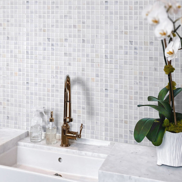 Calacatta 12-in x 12-in Polished Marble Mosaic Floor and Wall Tile(1-sq. ft/ Piece)