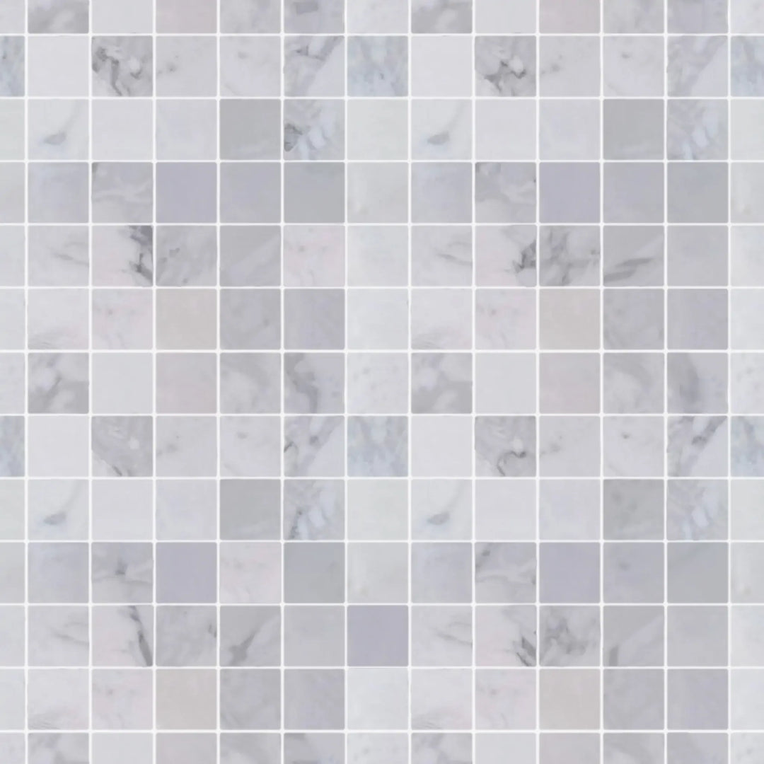 Sample display board of Calacatta Polished Marble Mosaic Tile – polished marble layout for showroom and presentations