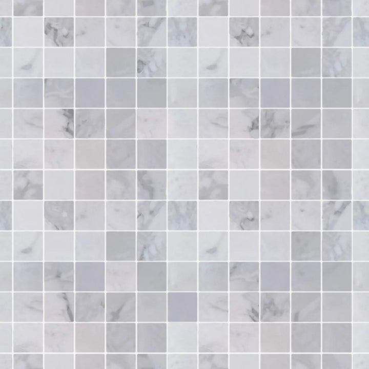 Sample display board of Calacatta Polished Marble Mosaic Tile – polished marble layout for showroom and presentations