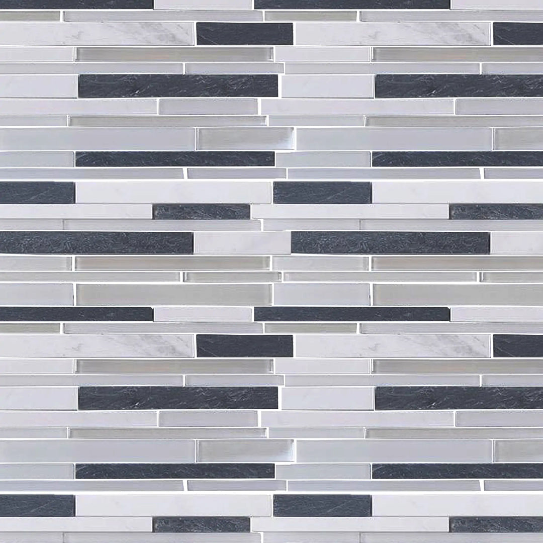 Iron Staircase Marble Slate & Glass Random Strips 12-in x 12-in Glass Mosaic Wall Tile(1-sq. ft/ Piece)
