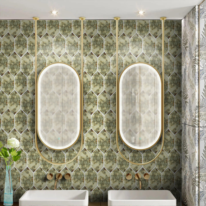 Stretched Hexagon Antique Mirror Glass Mosaic Wall Tile  - Sample (Product Shown is Full Size)