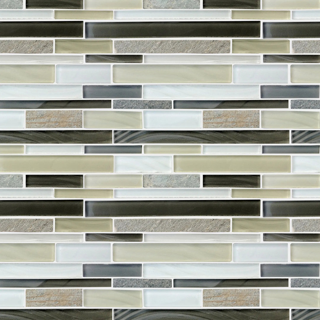 Stone & Glass Mixed Color Random Strip 12-in x 12-in Glass Mosaic Wall Tile(1-sq. ft/ Piece)