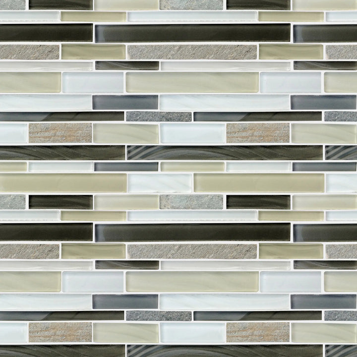 Stone & Glass Mixed Color Random Strip 12-in x 12-in Glass Mosaic Wall Tile(1-sq. ft/ Piece)