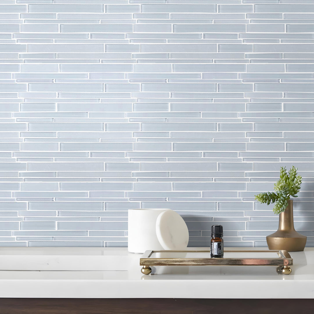 Ice Block Random Strip 12-in x 12-in Glass Mosaic Wall Tile(1-sq. ft/ Piece)