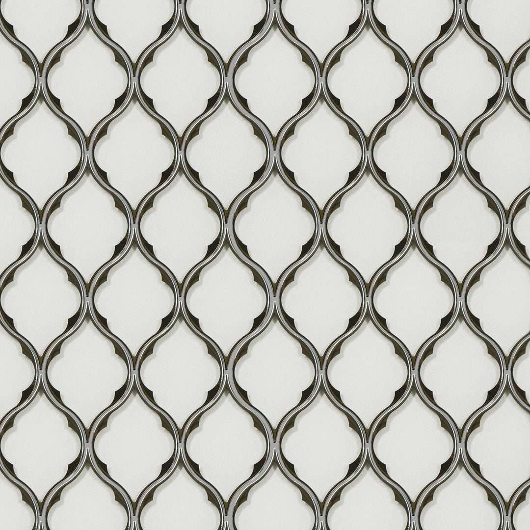 Feathered Lantern Pattern with Silver Trim Glass Mosaic Wall Tile - Sample (Product Shown is Full Size)