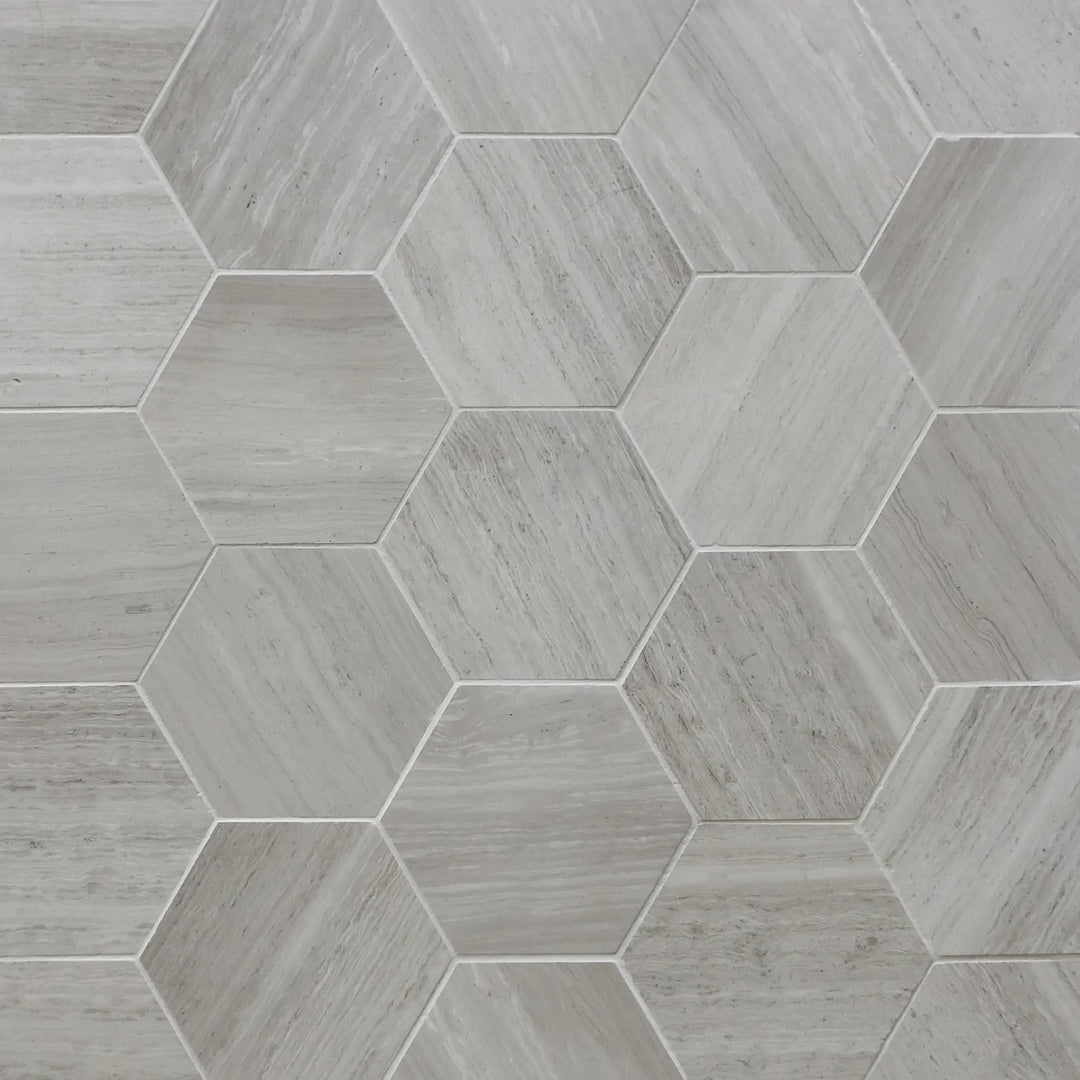 6-in Wooden White Hexagon Honed Marble Mosaic Wall Tile - Sample (Product Shown is Full Size)