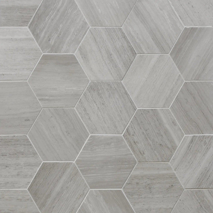 6-in Wooden White Hexagon Honed Marble Mosaic Wall Tile - Sample (Product Shown is Full Size)