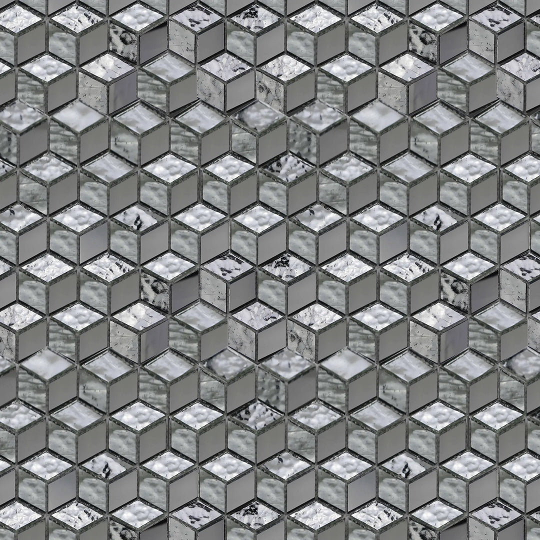Silver Cubes Pattern 12-in x 12-1/2-in Glass Mosaic Wall Tile(1.04-sq. ft/ Piece)