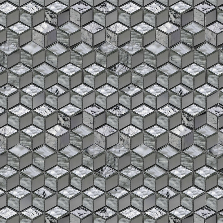 Silver Cubes Pattern 12-in x 12-1/2-in Glass Mosaic Wall Tile(1.04-sq. ft/ Piece)