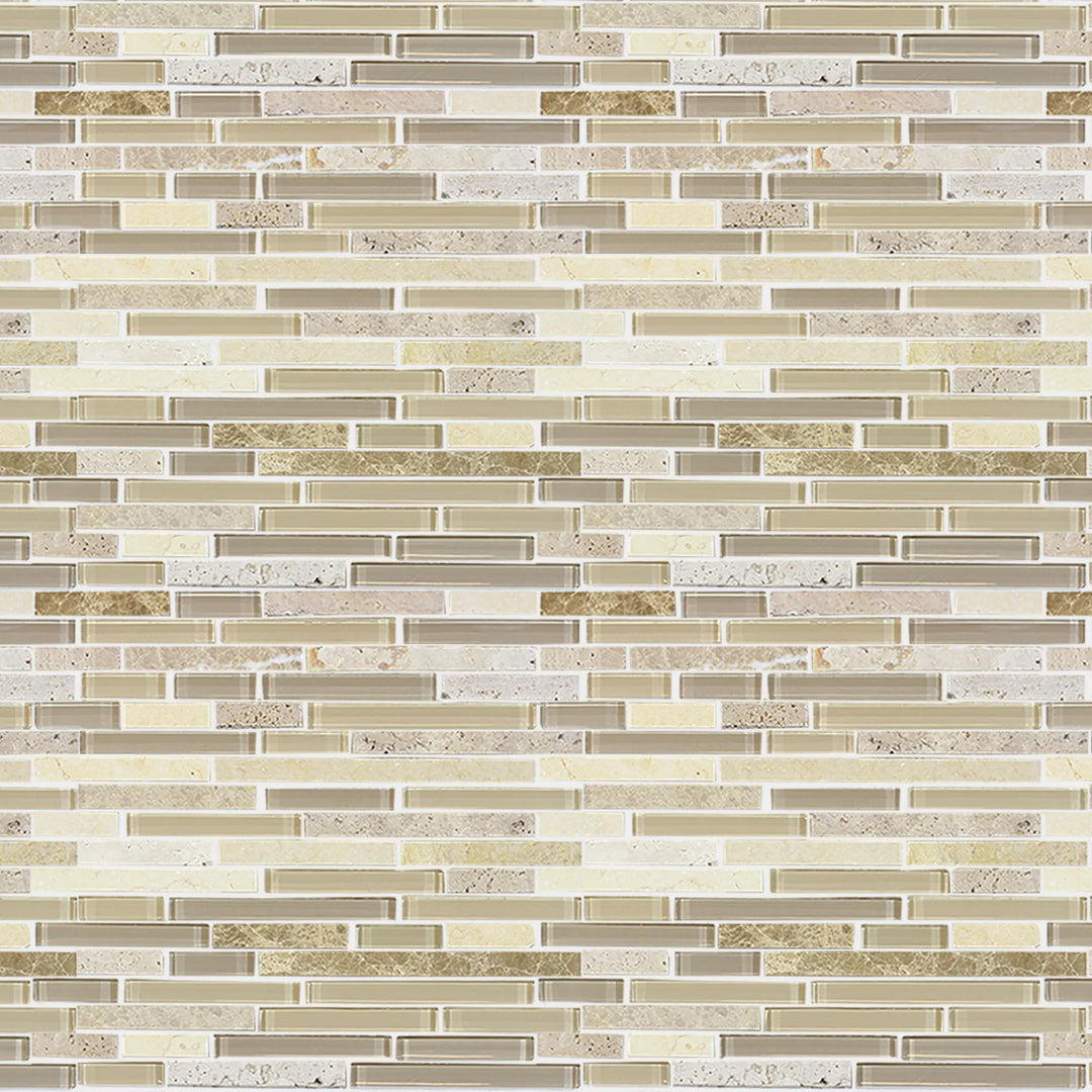 Sandy Dune Marble & Glass Random Strip 12-in x 12-in Glass Mosaic Wall Tile(1-sq. ft/ Piece)