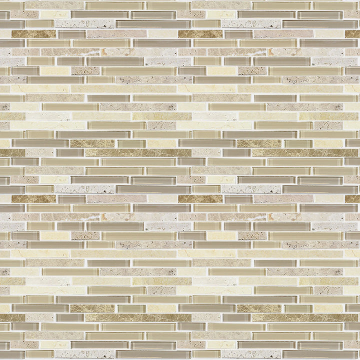 Sandy Dune Marble & Glass Random Strip 12-in x 12-in Glass Mosaic Wall Tile(1-sq. ft/ Piece)