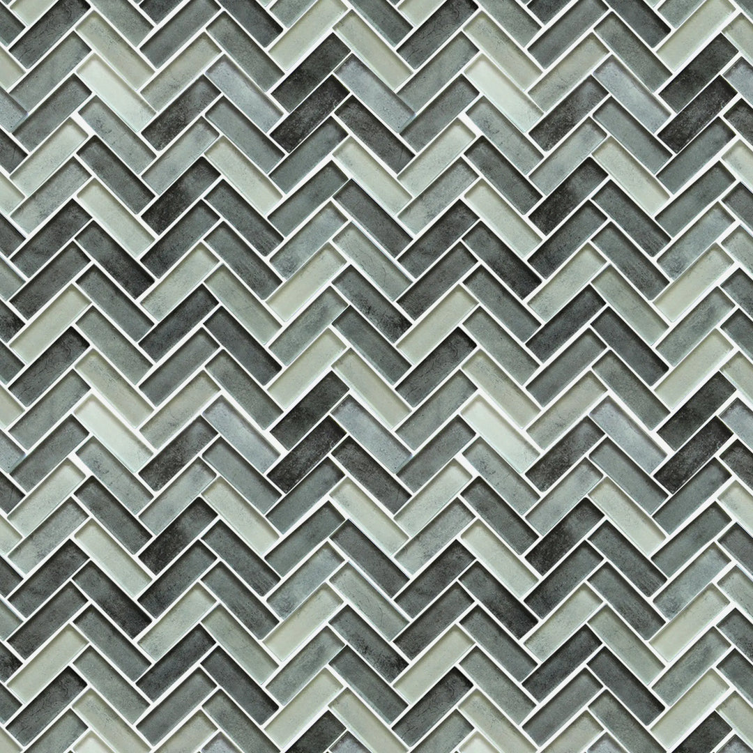 Misty Gray 11-in x 13-in Herringbone Glass Mosaic Wall Tile(0.95-sq. ft/ Piece)