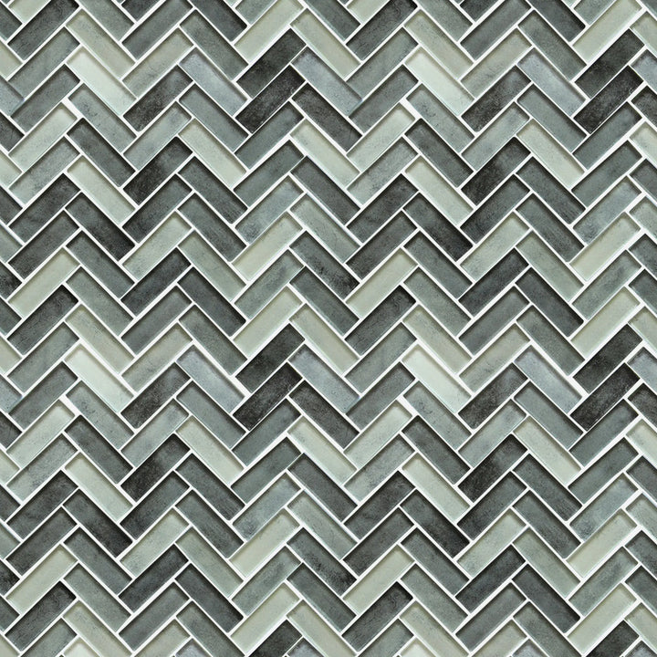 Misty Gray 11-in x 13-in Herringbone Glass Mosaic Wall Tile(0.95-sq. ft/ Piece)